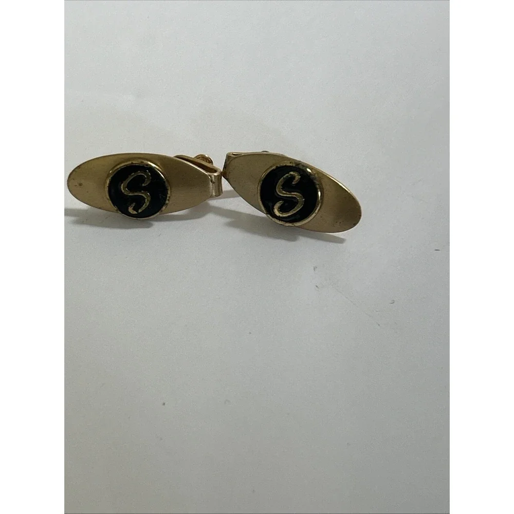 Vintage Monogram Letter S Initial Gold Tone Men's Cuff Links